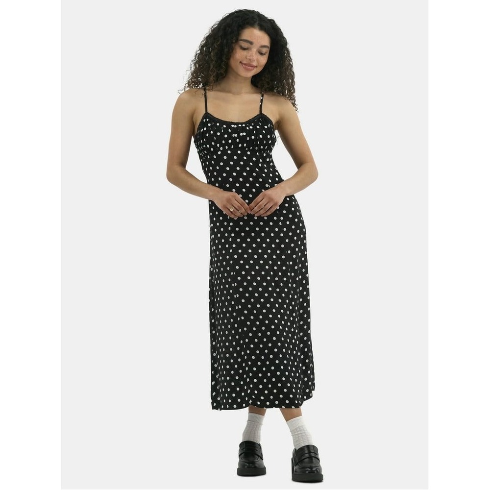 No Boundaries Maxi Slip Dress Women M Black White Polka Dot Retro Rockabilly 90s